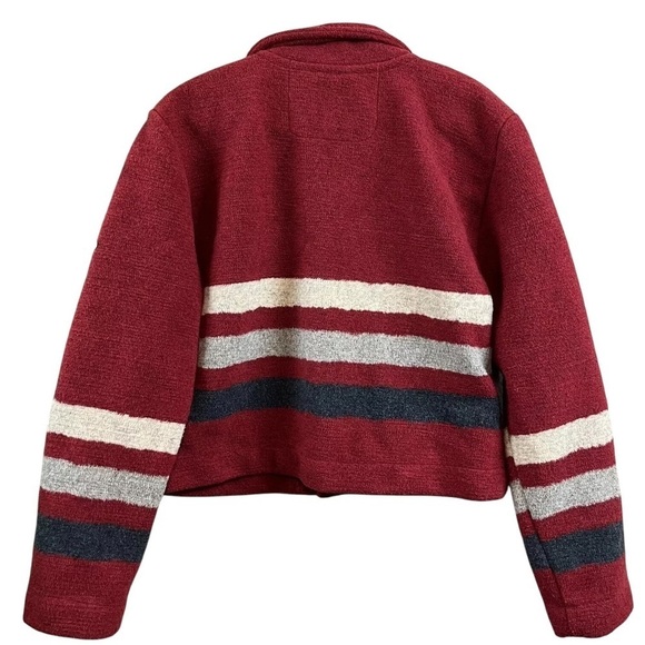 County Clothing Co Toggle Colorblock Striped Coat Jacket Red Cream Gray Size M - Picture 2 of 7